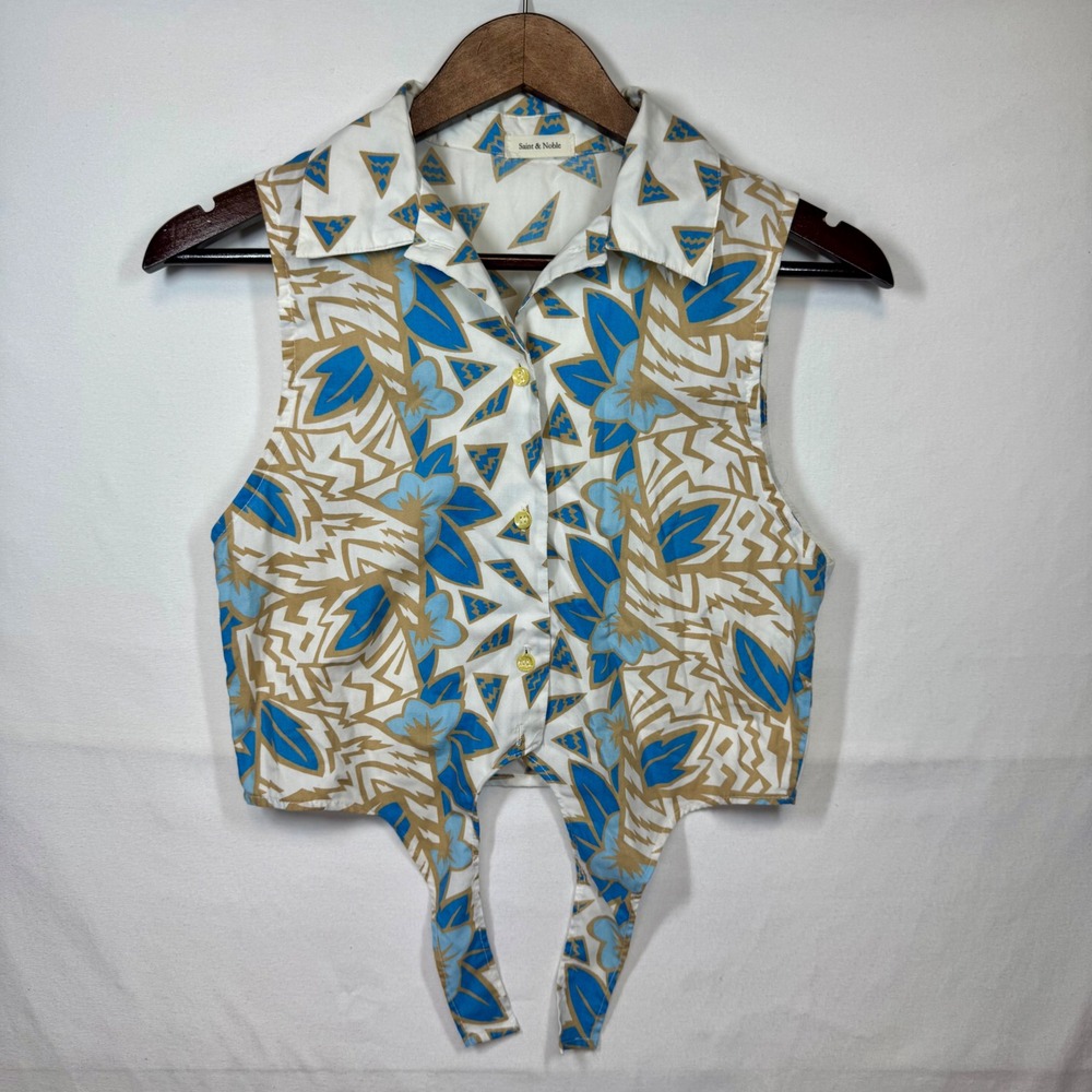 Saint &‎ Noble Sleeveless Tie-Front Top Floral Print Crop Top Blouse Sz Small